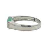 Solid 18kt White Gold Jade Inlay Bar Ring with Accent Diamonds Size 6.5