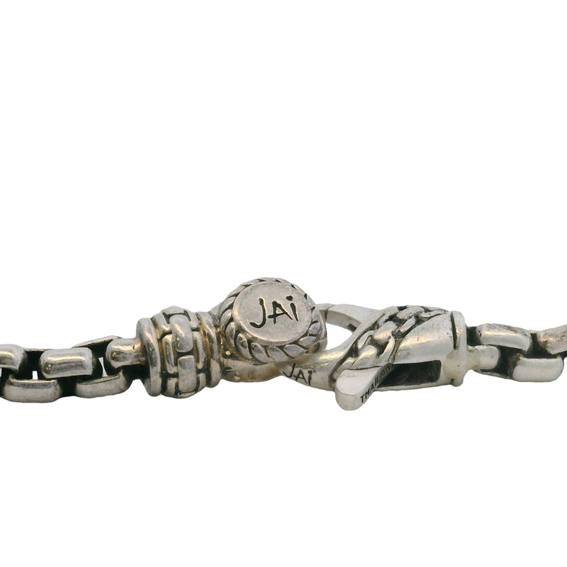 Jai 925 Sterling Silver Box Chain 8" 4 Amethyst Station Bracelet Made In Thailand