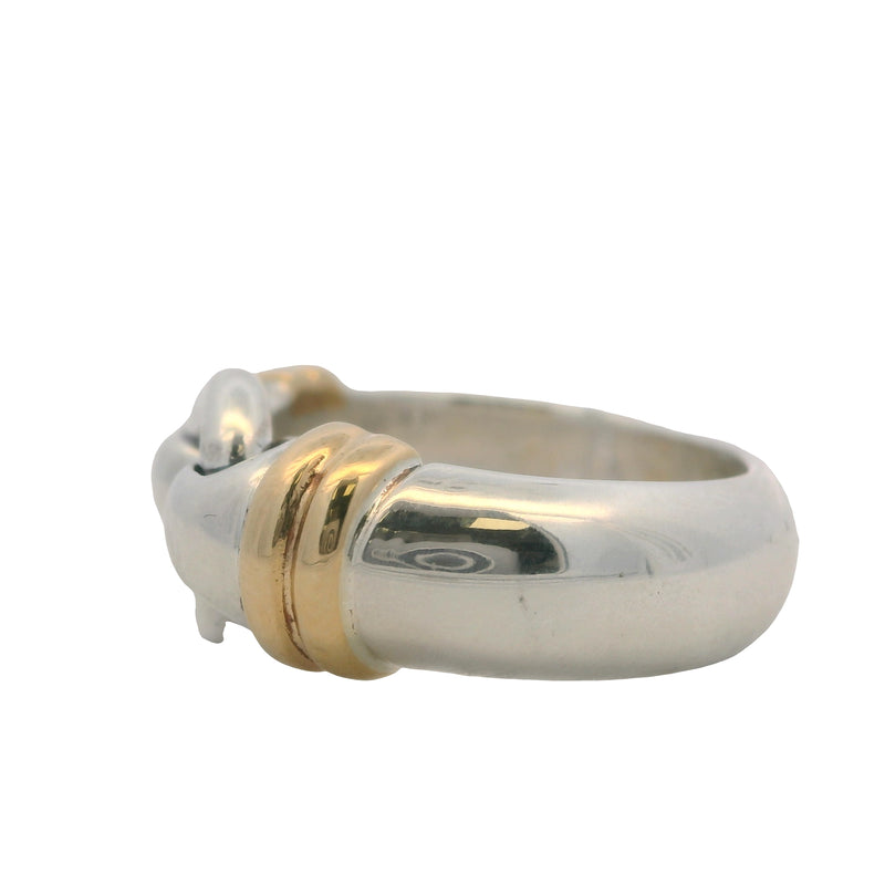Vintage Tiffany & Co Italy 925 Sterling and 18kt Yellow Gold Circle Buckle Ring Size 7
