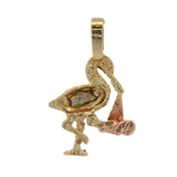 Vintage Solid 14kt Tri-Tone Gold Stork Carrying Baby Charm