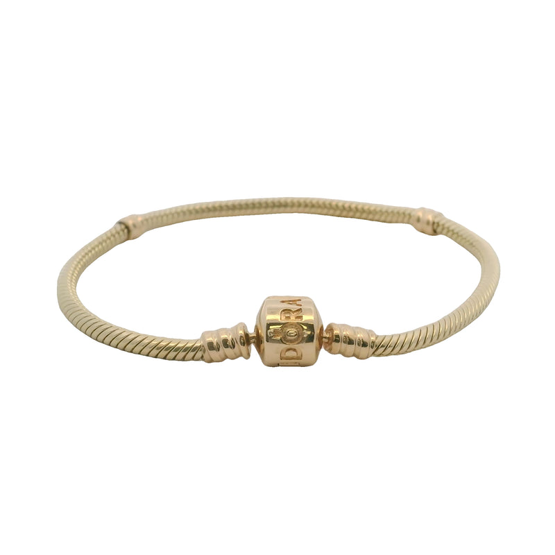 Pandora Moments 14kt Yellow Gold Snake Chain 7.25" Charm Bracelet with Cylinder Clasp