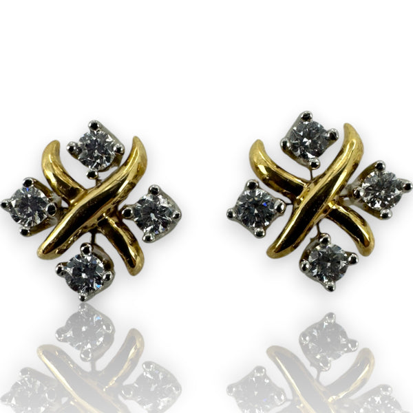 Tiffany & Co Jean Schlumberger Collection Solid 18kt Yellow Gold Lynn Earrings with Platinum 0.32ctw Diamond Settings