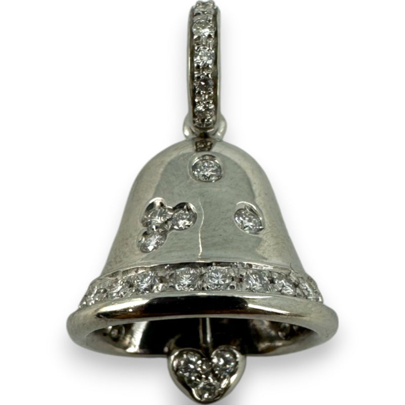 Aaron Basha Retired Rare 18kt Solid White Gold and White Diamond Working Bell Pendant Made in Italy