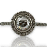 ZOE Solid 900 Platinum Modern Rose Cut Diamond Halo Solitaire Ring Size 5