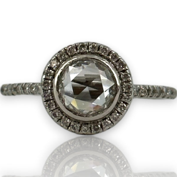 ZOE Solid 900 Platinum Modern Rose Cut Diamond Halo Solitaire Ring Size 5