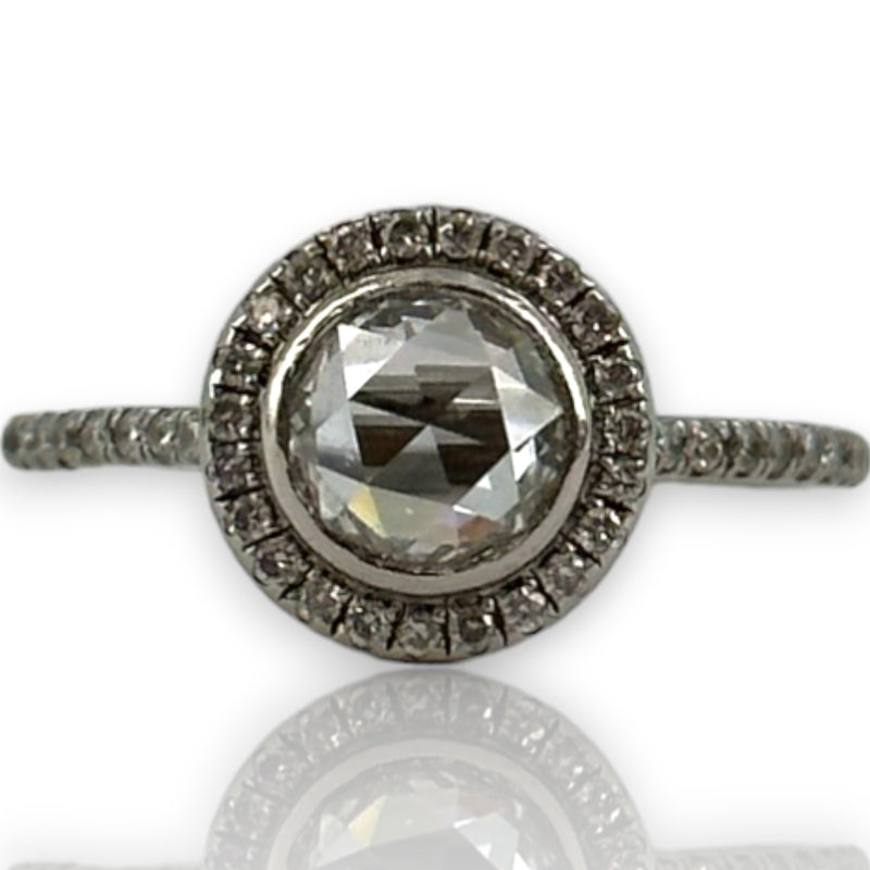 ZOE Solid 900 Platinum Modern Rose Cut Diamond Halo Solitaire Ring Size 5
