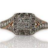 KALLATI Jewelry Solid 14kt Rose Gold Princess Cut Diamond Cluster Ring with Round Cut Diamond Halo Wedding Engagement Size 6.5