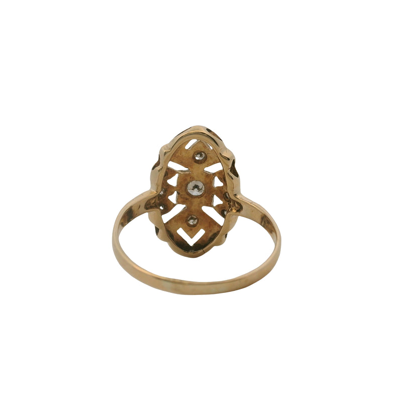 Antique 1930s 14kt Yellow and White Gold Diamond Shield Dinner Ring Size 5