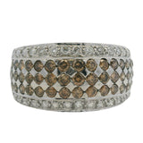 LeVian Solid 14kt White Gold and Cognac Brown and White Diamond Cocktail Ring Size 7