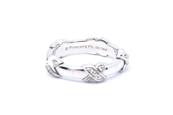 Tiffany & Co Signature X Diamond Station Band 18K 750 White Gold Ring Size 5 1/2