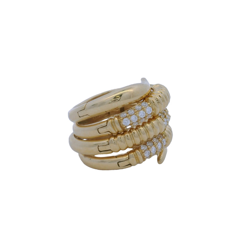 Solid 18kt Yellow Gold and 0.66ctw Diamond Snake 5-Coil Hinged Wrap Ring