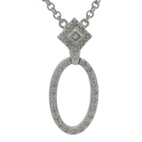 Solid 18kt White Gold and Diamond Stationed Open Oval Pendant Toggle Necklace