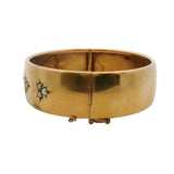 Antique Victorian Solid 18kt Yellow Gold and Freshwater Seed Pearl Hinged Bangle Bracelet
