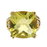 Solid Sterling Silver and 14kt Yellow Gold Prasiolite Diamond and Ruby Cocktail Ring Size 5.5