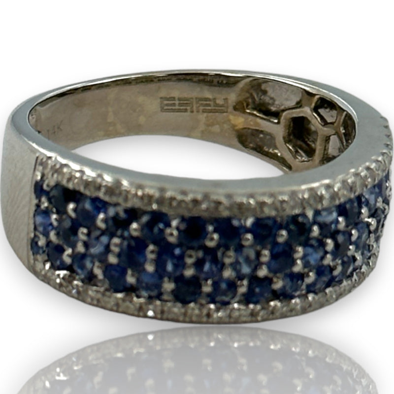 EFFY Jewelry 14kt White Gold Blue Sapphire and Diamond Wide Band Size 7 Ring