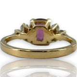 1950-70s Solid 14kt Yellow Gold Ruby Solitaire with Diamond Sides Cocktail Gemstone Ring Size 6.5