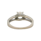Vintage 14kt White Gold Cushion 0.86ct Diamond Solitaire Ring Pave Band Size 5.5