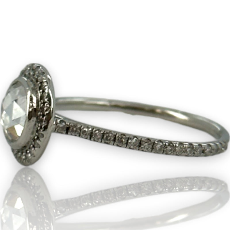 ZOE Solid 900 Platinum Modern Rose Cut Diamond Halo Solitaire Ring Size 5