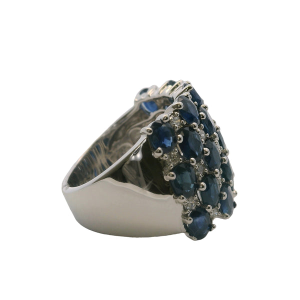 EFFY 14kt White Gold 17.5mm Cluster Statement Band with Oval Sapphires and Diamonds Size 7.5