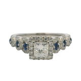 Vera Wang Love Solid 14kt White Gold Princess & Round Diamond and Sapphire Engagement Ring Size 6.5