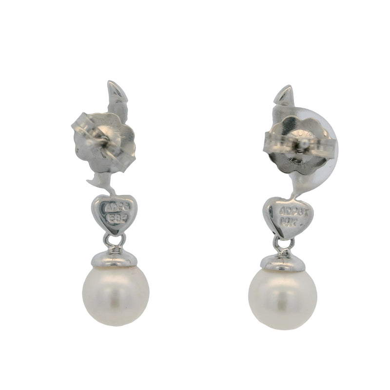 Albert David Pearls & Gems 14kt White Gold Pearl and Diamond Small Drop Heart Earrings