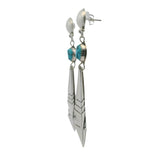 925 Sterling Silver and Turquoise Native American Feather Drop/Dangle 2.8" Earrings