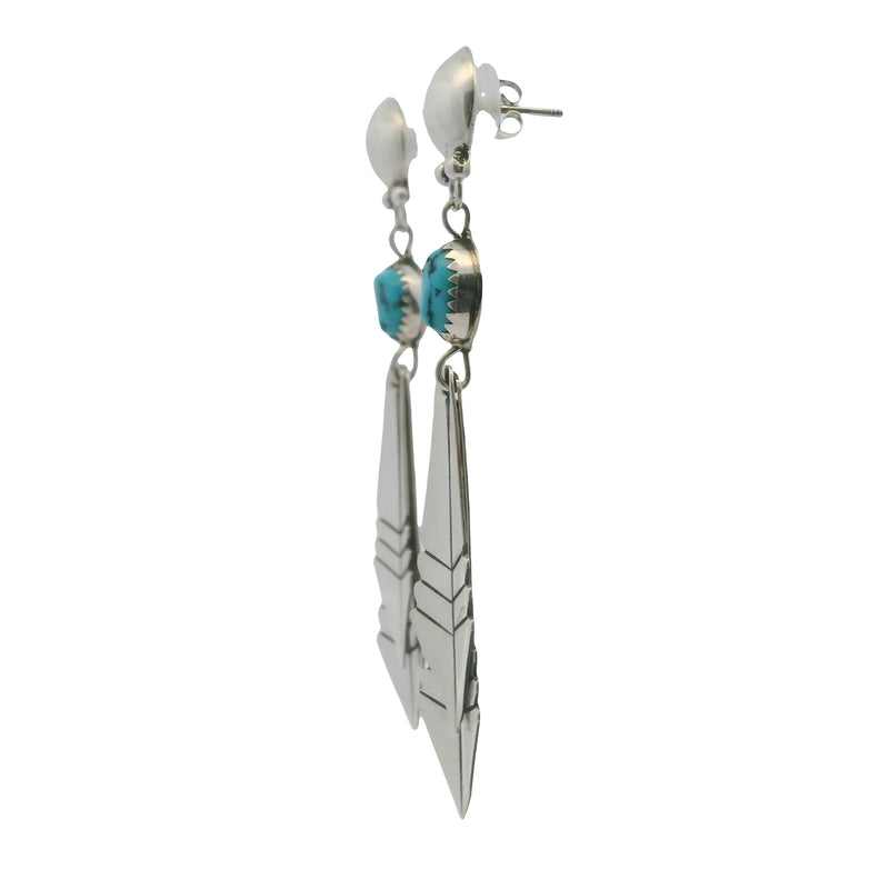 Pendientes colgantes de pluma nativa americana de plata de ley 925 y turquesa de 7 cm