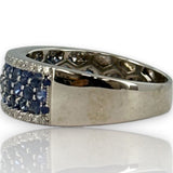 EFFY Jewelry 14kt White Gold Blue Sapphire and Diamond Wide Band Size 7 Ring