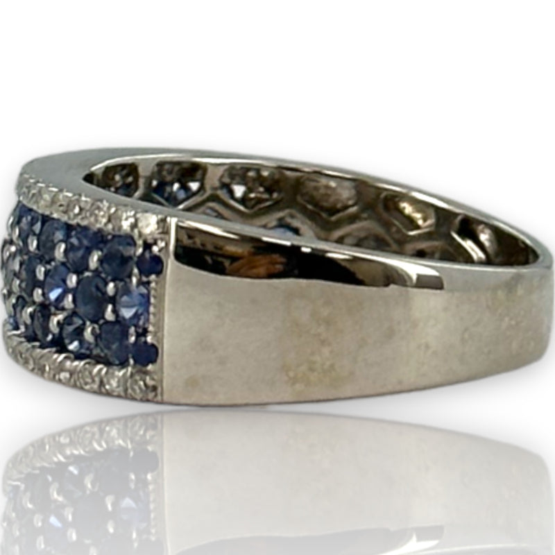 EFFY Jewelry 14kt White Gold Blue Sapphire and Diamond Wide Band Size 7 Ring