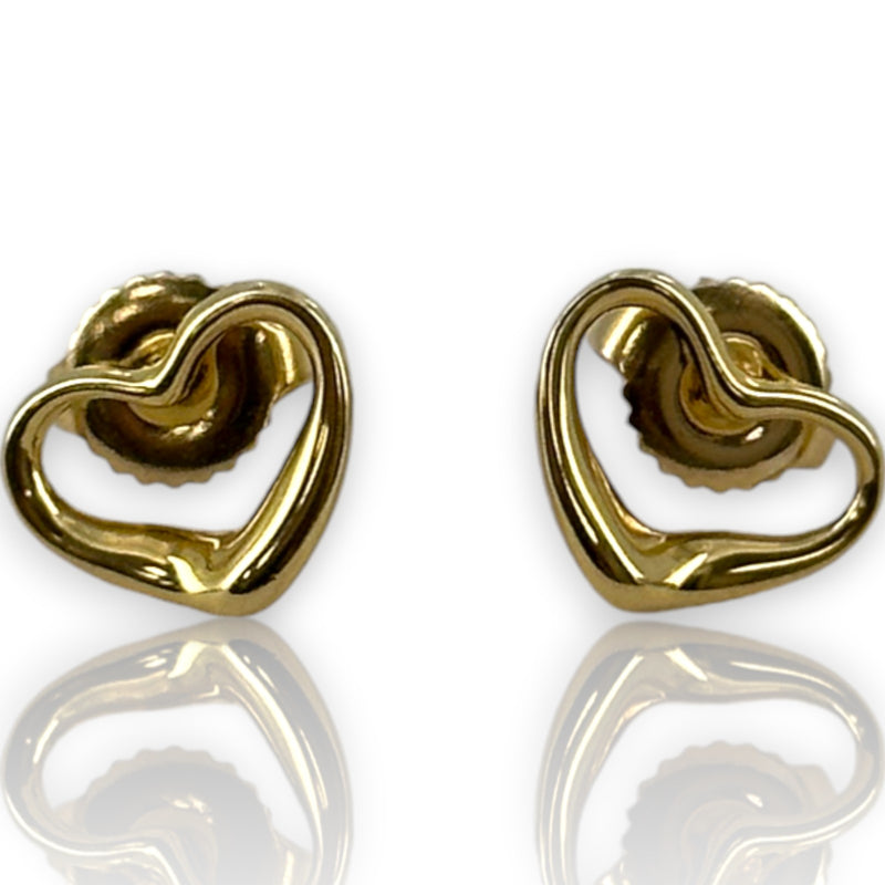 Vintage Tiffany & Co Peretti Mini Open Heart Solid 18KT Yellow Gold Stud Earrings