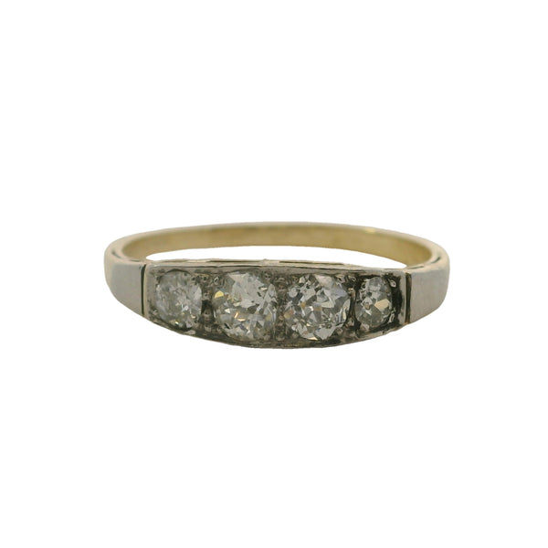 Antique Late 1800s Victorian 14kt Yellow Gold and Old Mine Cut Diamond 4-Stone Ring Size 8