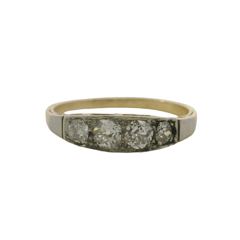 Antique Late 1800s Victorian 14kt Yellow Gold and Old Mine Cut Diamond 4-Stone Ring Size 8