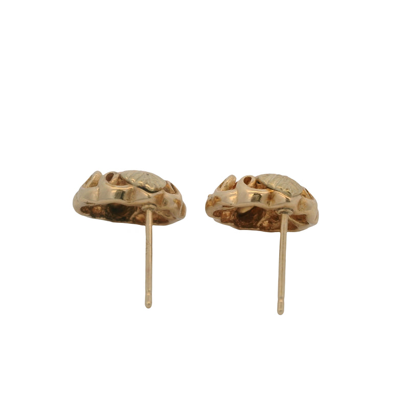 Vintage Solid 10kt Tri-Tone Black Hills Gold Leaf and Vine Stud Earrings