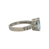 EFFY Solid 14kt White Gold Aquamarine Solitaire Ring with Diamond Sides Size 7
