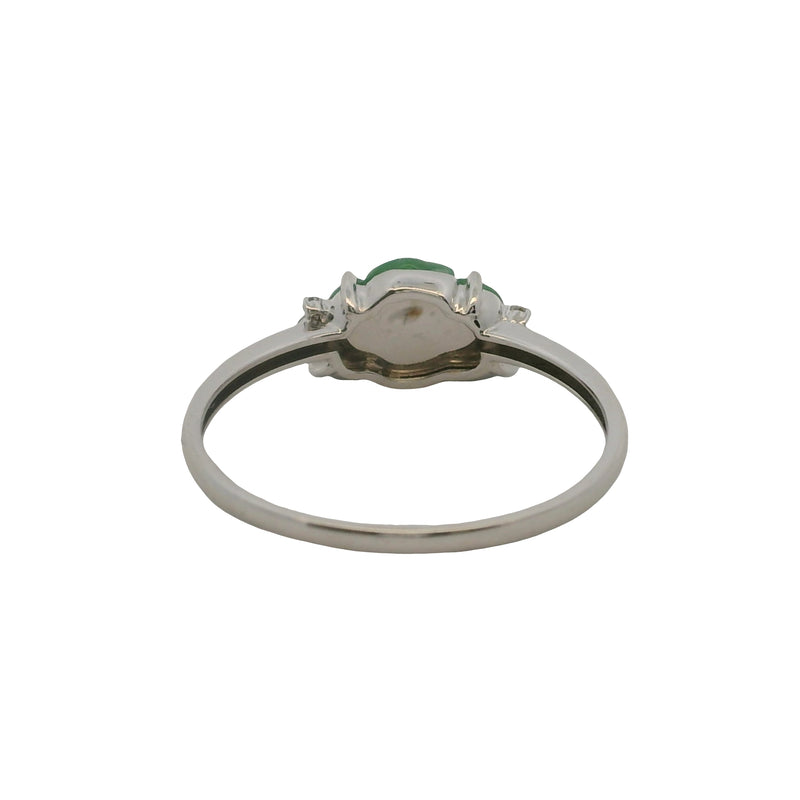 Solid 18kt White Gold and Carved Jade Flower and Diamond Ring Size 7.25