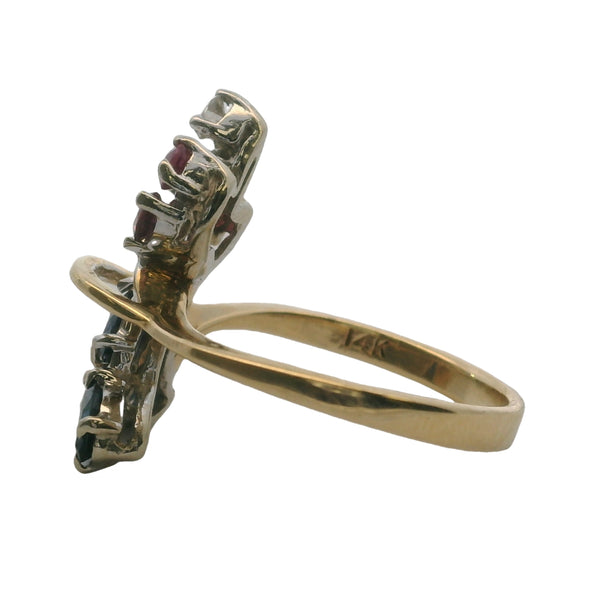 Vintage 1930s Sapphire, Ruby, And Diamond Dainty Floral Ring Size 5.25