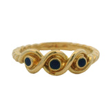 Vintage Italian Solid 18kt Yellow Gold and Blue Enamel Twisted Twist Style Ring Size 4.25