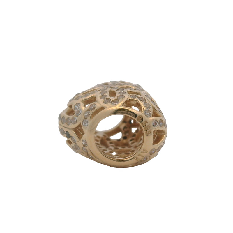 Charm separador de corazón recortado "Amor y Agradecimiento" de Pandora, en oro amarillo sólido de 14 kt y circonitas cúbicas, retirado.