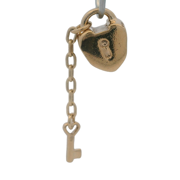 Pandora Retired Solid 14kt Yellow Gold Key To My Heart Lock and Key Slider Charm
