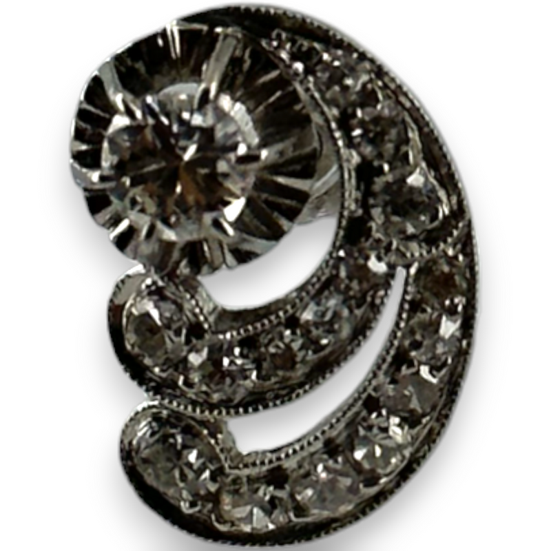 Antique Vintage 14KT 585 White Gold Diamond Scroll Motif Stud Earrings