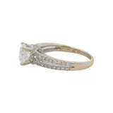Vintage 14kt White Gold Cushion 0.86ct Diamond Solitaire Ring Pave Band Size 5.5