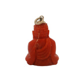 Genuine Carved Coral and 14kt Yellow Gold Meditation Pose Detailed Buddha 1.2" Long Pendant
