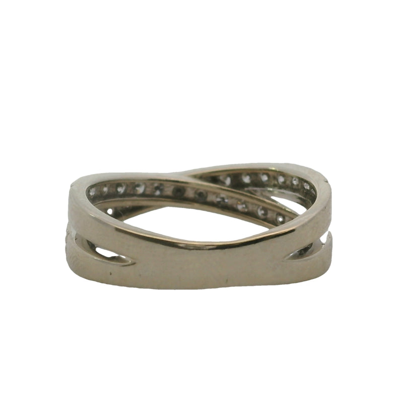 Solid 14kt White Gold and Diamond Crossover Milgrain Band Ring Size 6