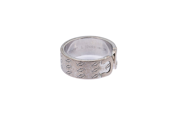 Vintage Cartier Double C Logo Monogram Band 18K 750 White Gold Ring Size 7 1/2