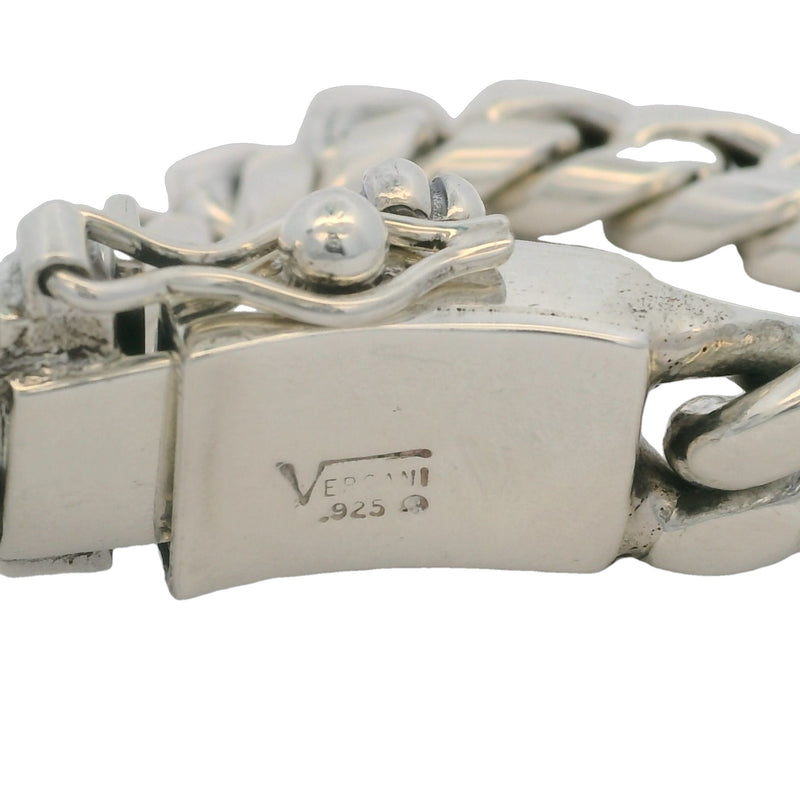 Versani 925 Sterling Silver 12mm 8" Medium Cuban Link Cross Detail Bracelet