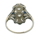 Antique Solid 18kt White Gold, Old European Diamond, and Sapphire Dinner Cocktail Ring Size 9.5