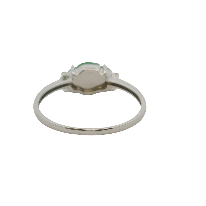 Solid 18kt White Gold and Carved Jade Flower and Diamond Ring Size 7.25