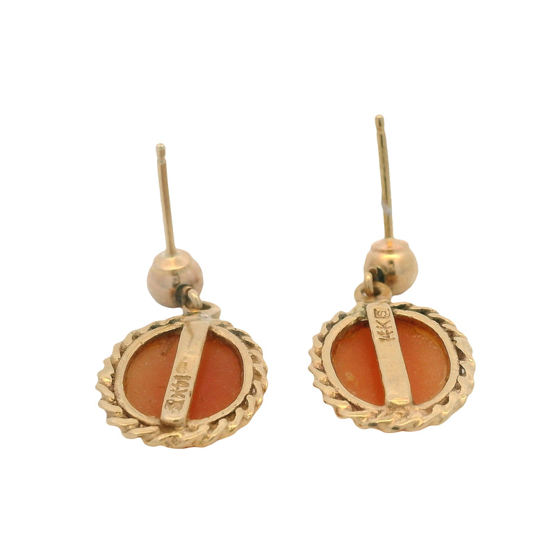 Vintage Solid 14kt Yellow Gold and Conch Shell Small Cameo Stud Earrings