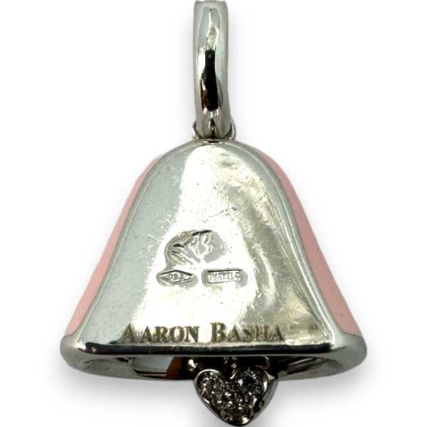 Aaron Basha 18k White Gold Diamond and Pink Enamel Bell Charm Pendant Made in Italy