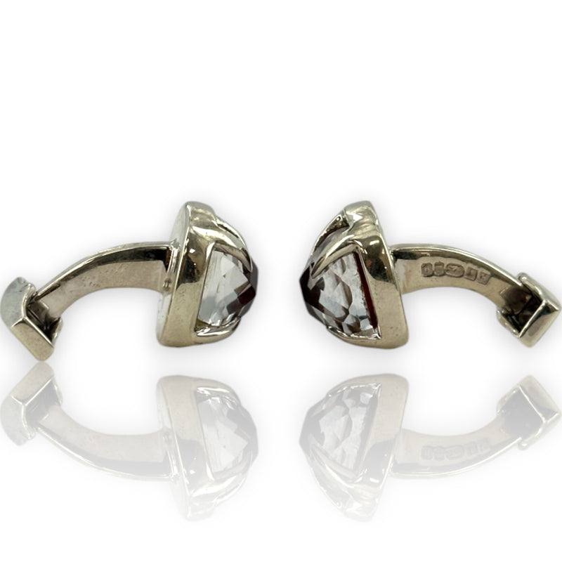 2006 Tateossian 925 Sterling Silver and Red-Backed Rock Crystal Toggle Cufflinks Made in Edinburgh